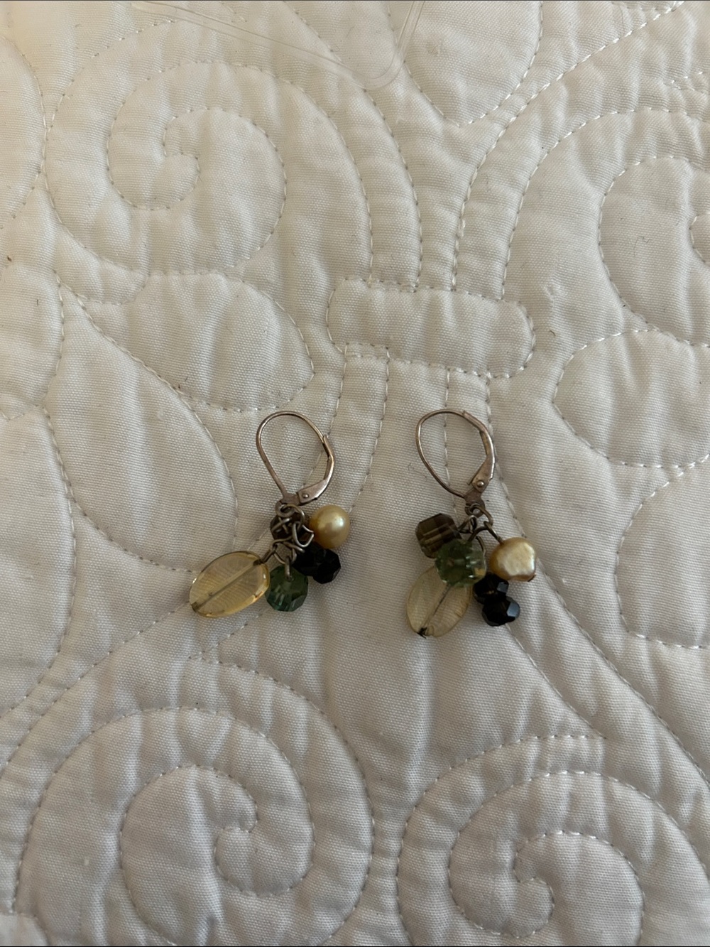 Delicate Green and Gold Cluster Drop Earrings - Women Jewelry